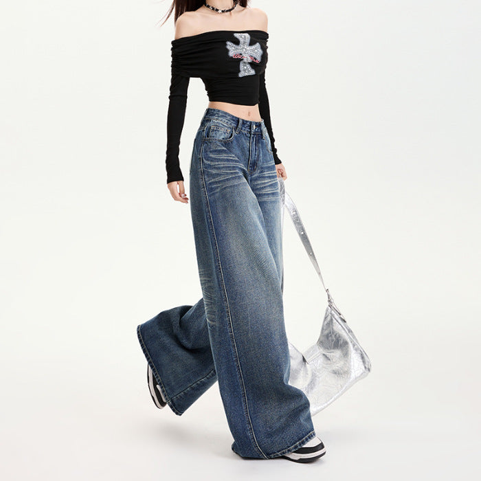 Denim Loose Wide-leg Jeans For Women's