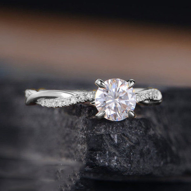Promise Ring with Crystal Stone & Micro Pave Swirl Design European And American Simple Plated 18K Gold Ring