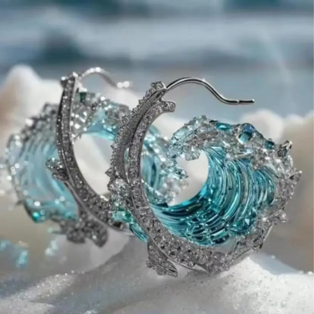 Unique Ocean Inspired Wavy Hoop Earrings with Crystal Accents Creative Sky Blue HAILANG Resin Earrings