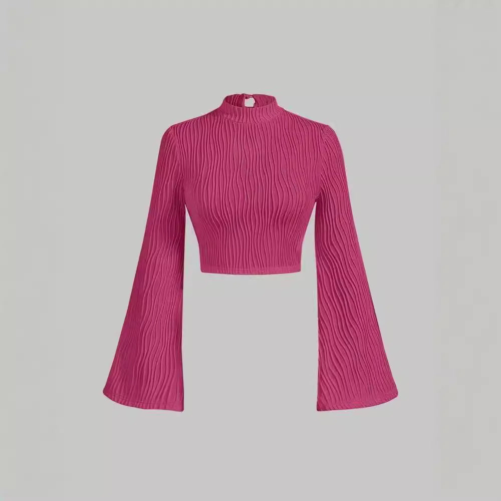 Long Sleeve Mock Neck/Off-Shoulder Ribbed Crop Top Sexy Lace Thick Long Sleeved T-shirt Knitted Sweater