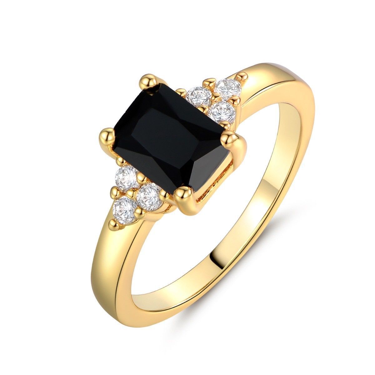 Luxurious Gold Tone Ring with Faceted Gemstone & Sparkling Side Stones Gold Plated-plated Simulated Zircon Female Ring