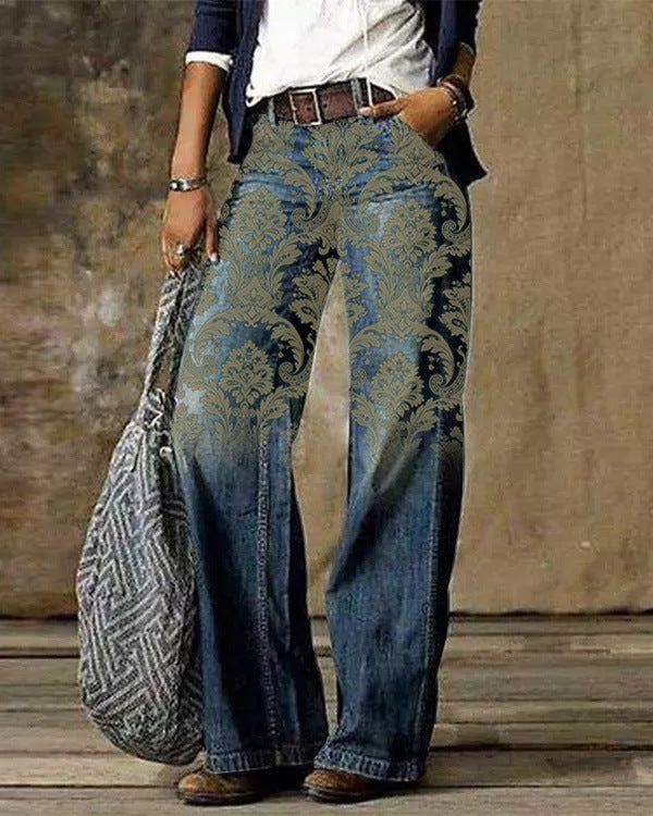 Diagonal Cloth Jeans 3D Pattern Casual Jeans For Women's