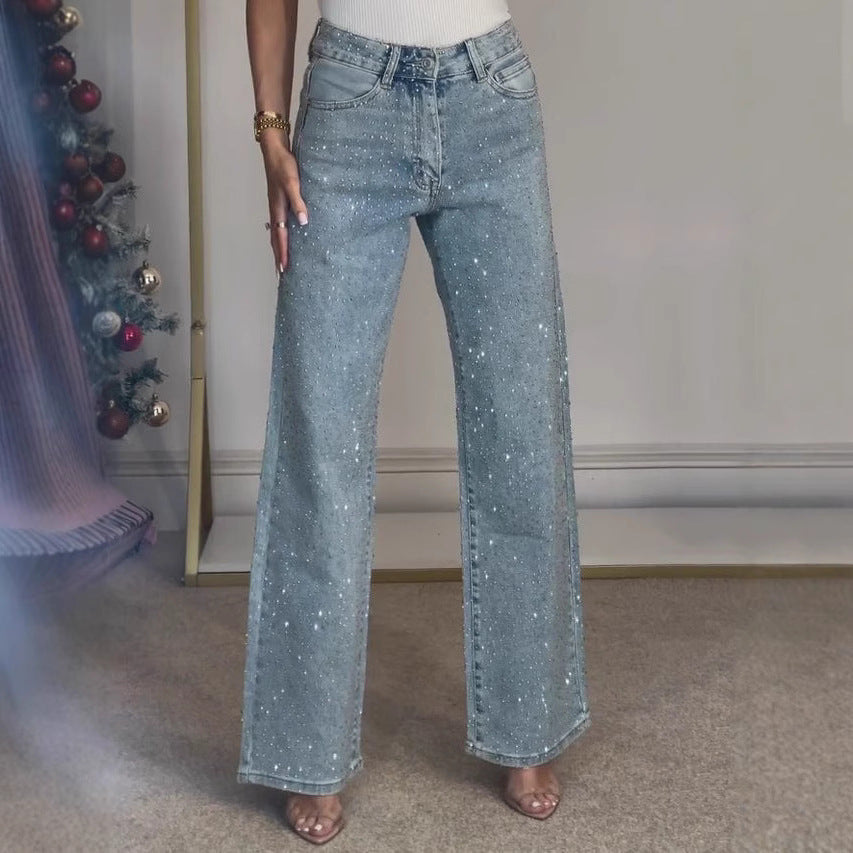 High-end High Waist Straight Personalized Hot Girl High Street Trousers For Women's