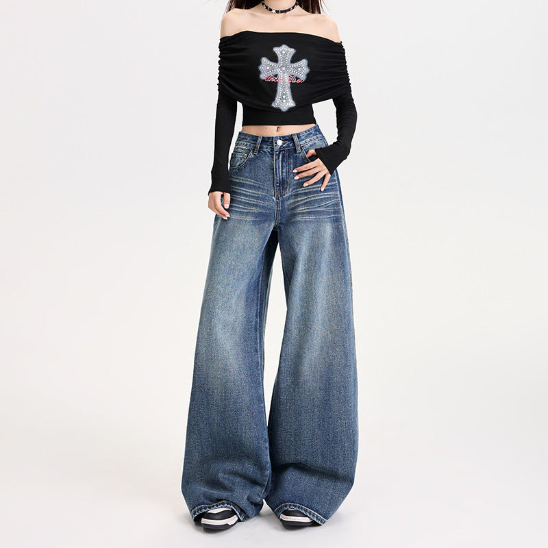 Denim Loose Wide-leg Jeans For Women's