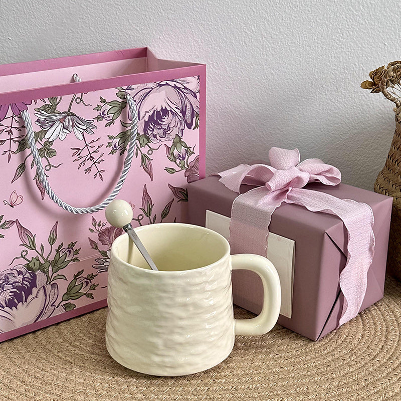 Textured Ceramic Mug & Spoon Gift Set with Bag Rock Textured Ceramic Coffee Niche Mug