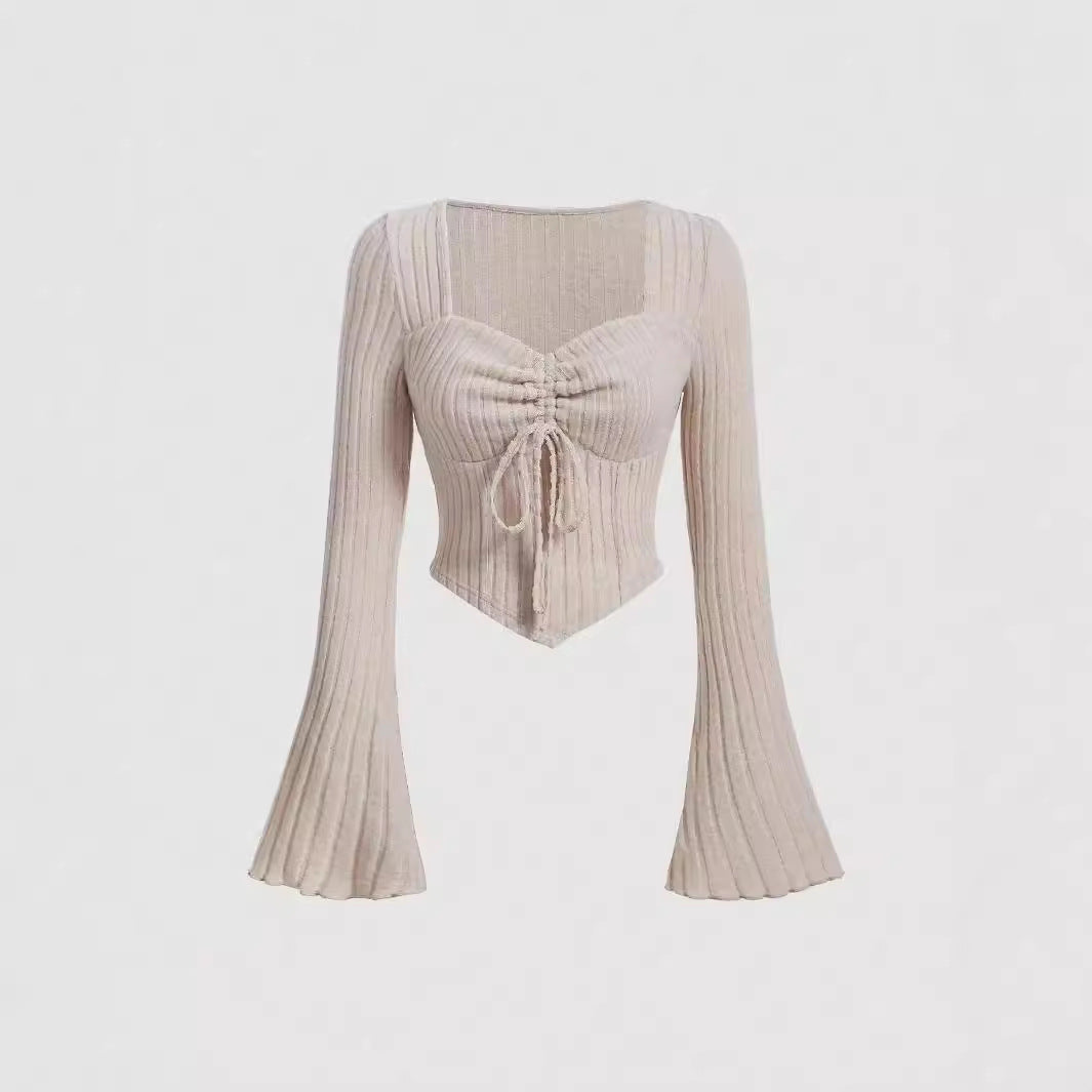 Long Sleeve Mock Neck/Off-Shoulder Ribbed Crop Top Sexy Lace Thick Long Sleeved T-shirt Knitted Sweater