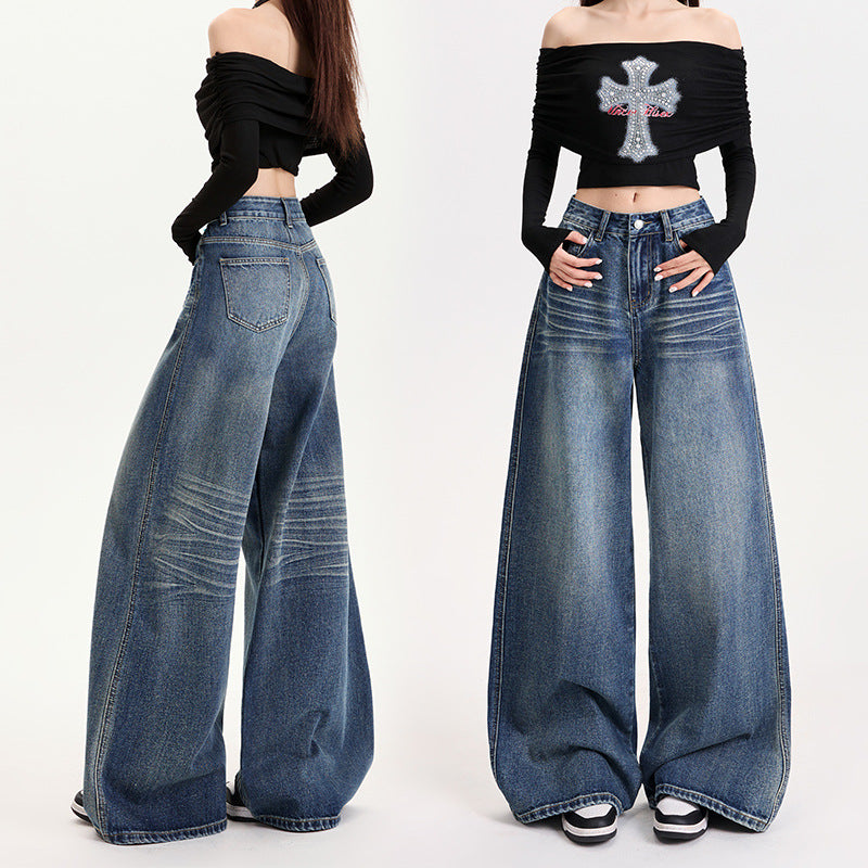 Denim Loose Wide-leg Jeans For Women's