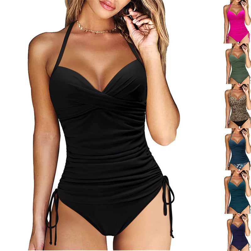 Ruched Tummy Control Tankini Set – Flattering & Supportive Swimwear For Women's Separated Swimwear Solid Color Nylon Slim Fit Slim Looking Clothes