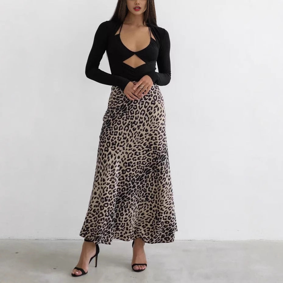 Leopard Fishtail High Waist Casual Skirt For Women's