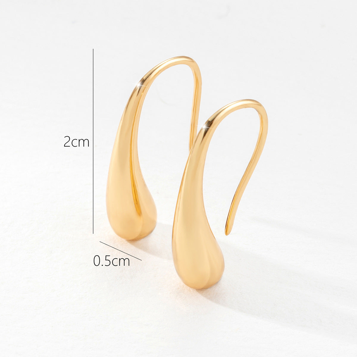 Elegant Gold Tone Teardrop Hoop Earrings | Minimalist Dangle Design Geometric Metal Glossy Surface Ear Hook