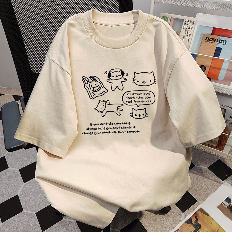 Printed Cotton Short-sleeved T-shirt With Inner Design Sense Niche Printing For Women's