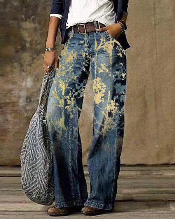 Diagonal Cloth Jeans 3D Pattern Casual Jeans For Women's