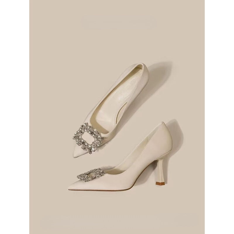 French Pointed High Heels Women Temperament Bride Thin Solid Color
