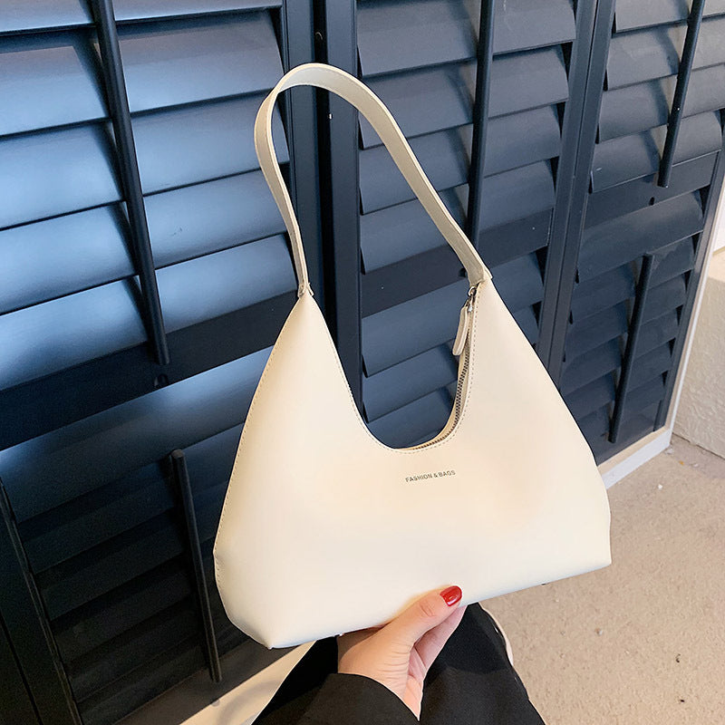 Elegant Solid Color Half Moon Handbag French European And American Retro Simplicity Shoulder Handbag