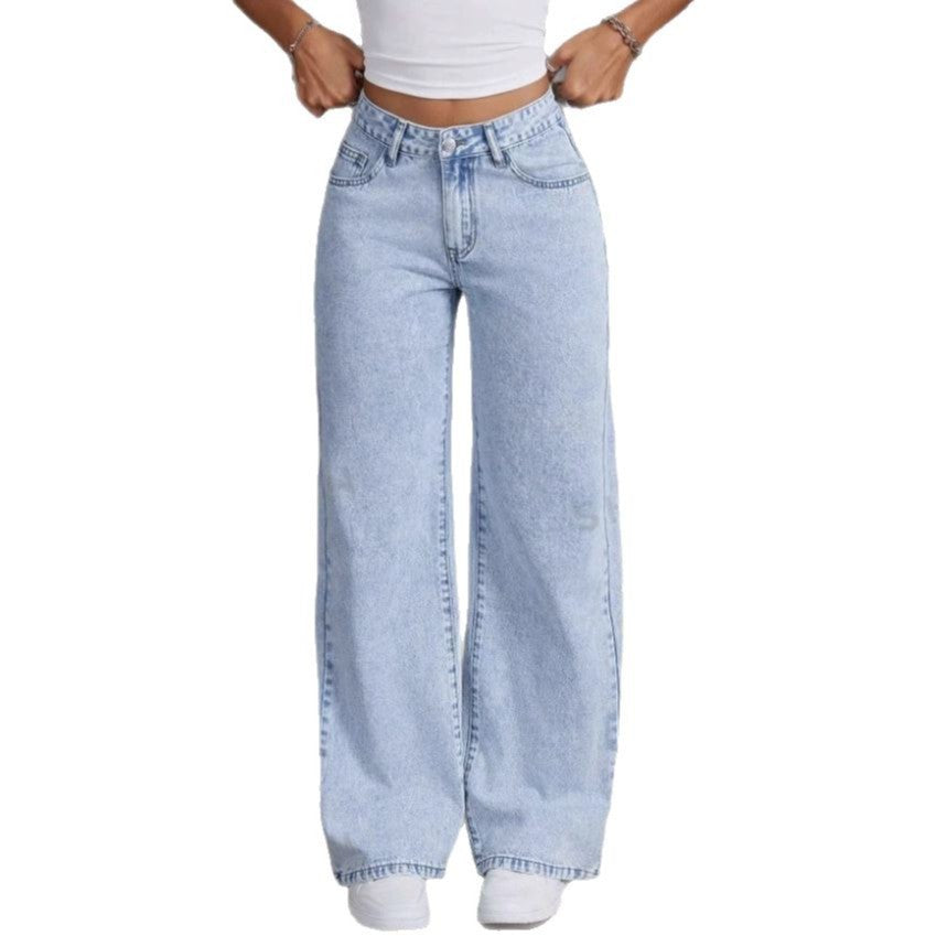 Bow Embroidery Wide-Leg Jeans – Cute Y2K Aesthetic Denim Vintage Bow Embroidered Washed Jeans For Women Straight Loose