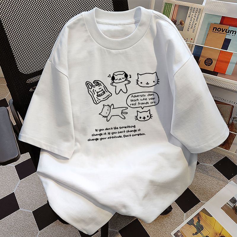 Printed Cotton Short-sleeved T-shirt With Inner Design Sense Niche Printing For Women's