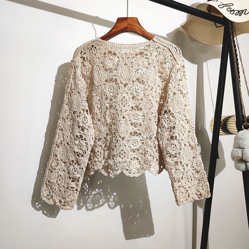 French-style Lace Embroidered Hollow-out Top For Women's