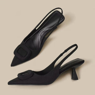 Pointed Toe Classy High Heels High-grade French Square Buckle