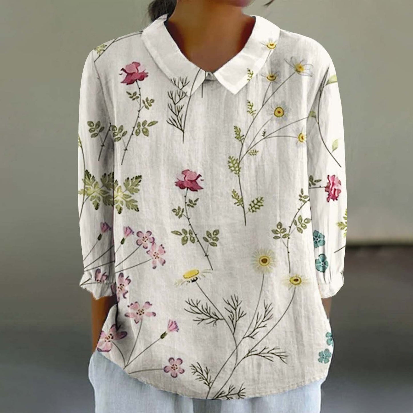 Floral Print Linen Shirt– Casual Long Sleeve Button-Up Shirt Retro Chinese Style For Women's