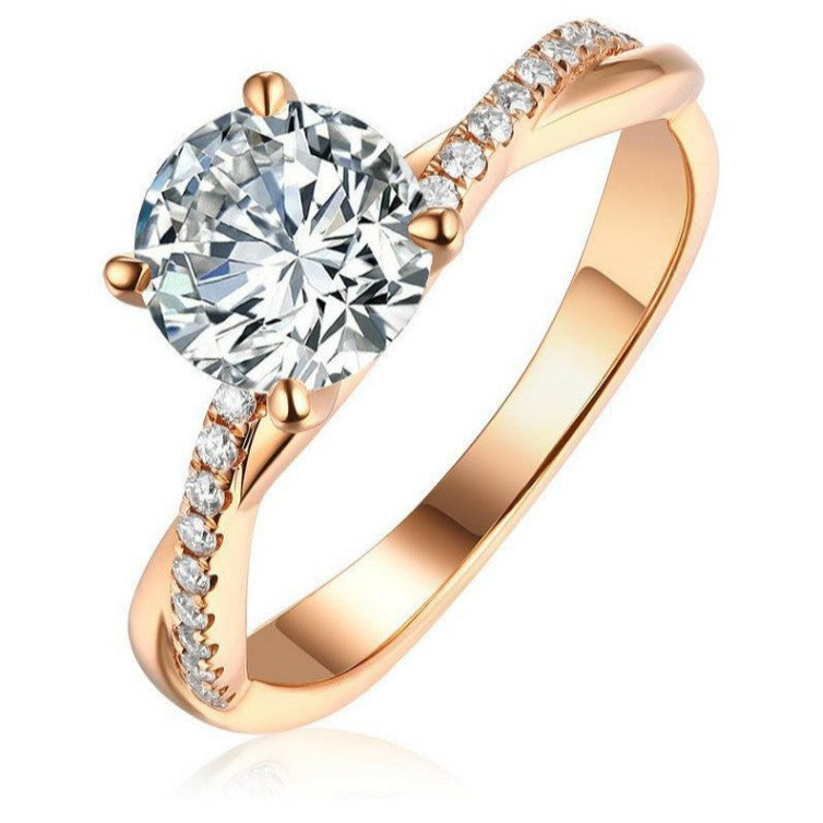 Promise Ring with Crystal Stone & Micro Pave Swirl Design European And American Simple Plated 18K Gold Ring