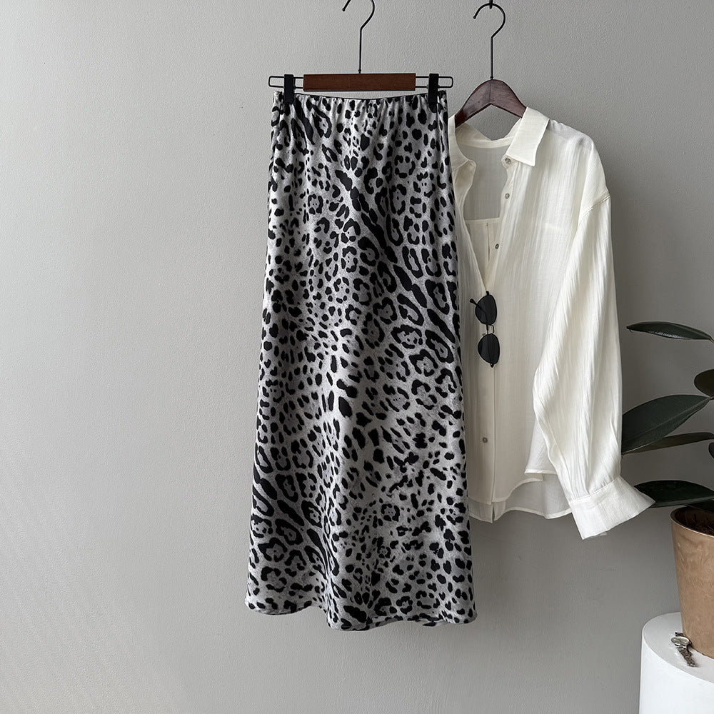 Light Luxury High-grade Leopard Print Split Skirt Women's High Waist Slimming