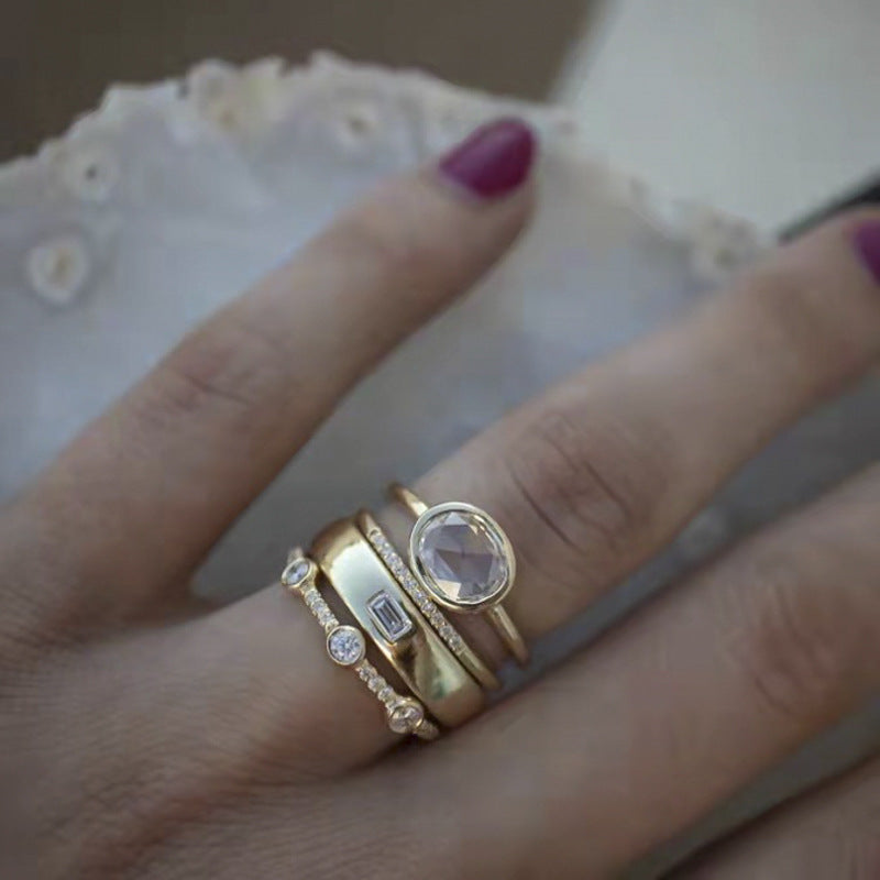 Square Zirconium Four-piece Diamond Ring