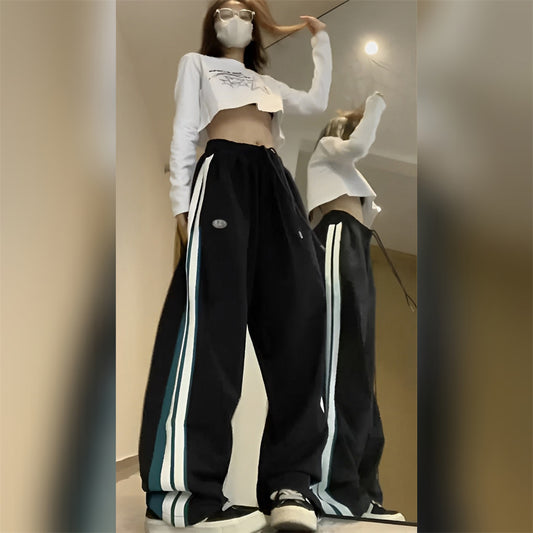Street Flow Wide-Leg Track Pants – Retro Stride, Modern Vibe American Retro Casual Pants For Women