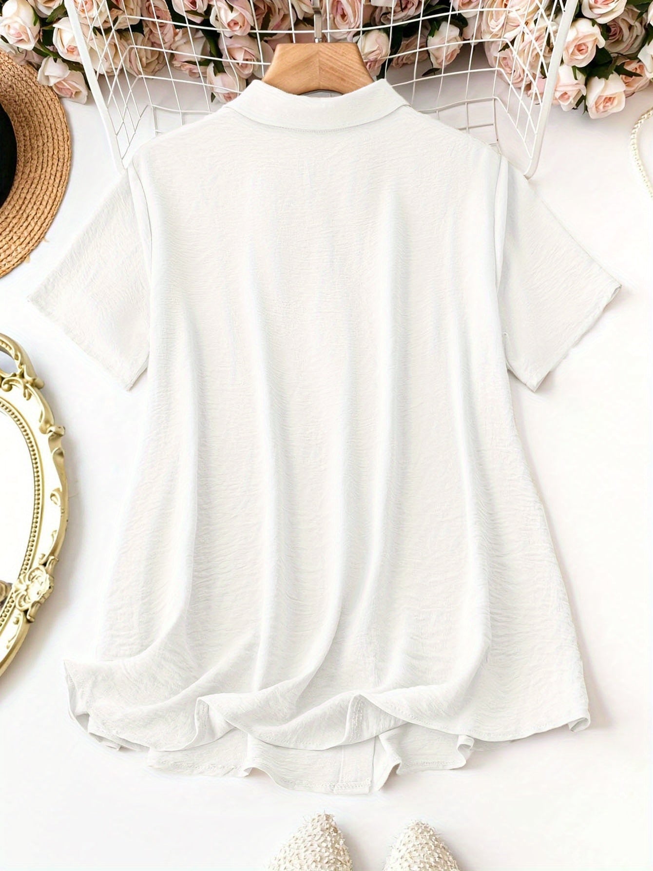 Collared Button-Down Shirt - Summer Vacation Casual Short-Sleeve Top For Outings
