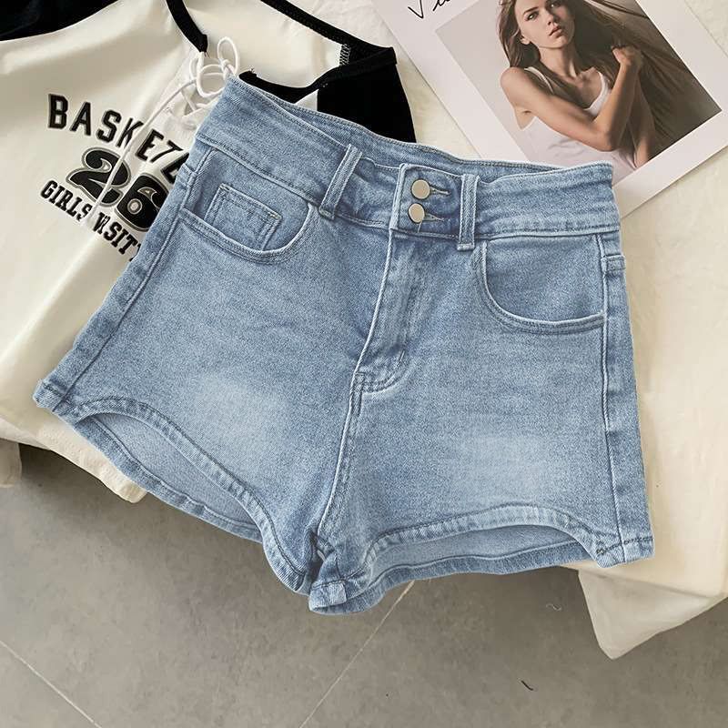 Thin Stretch High Waist Denim Shorts For Women's