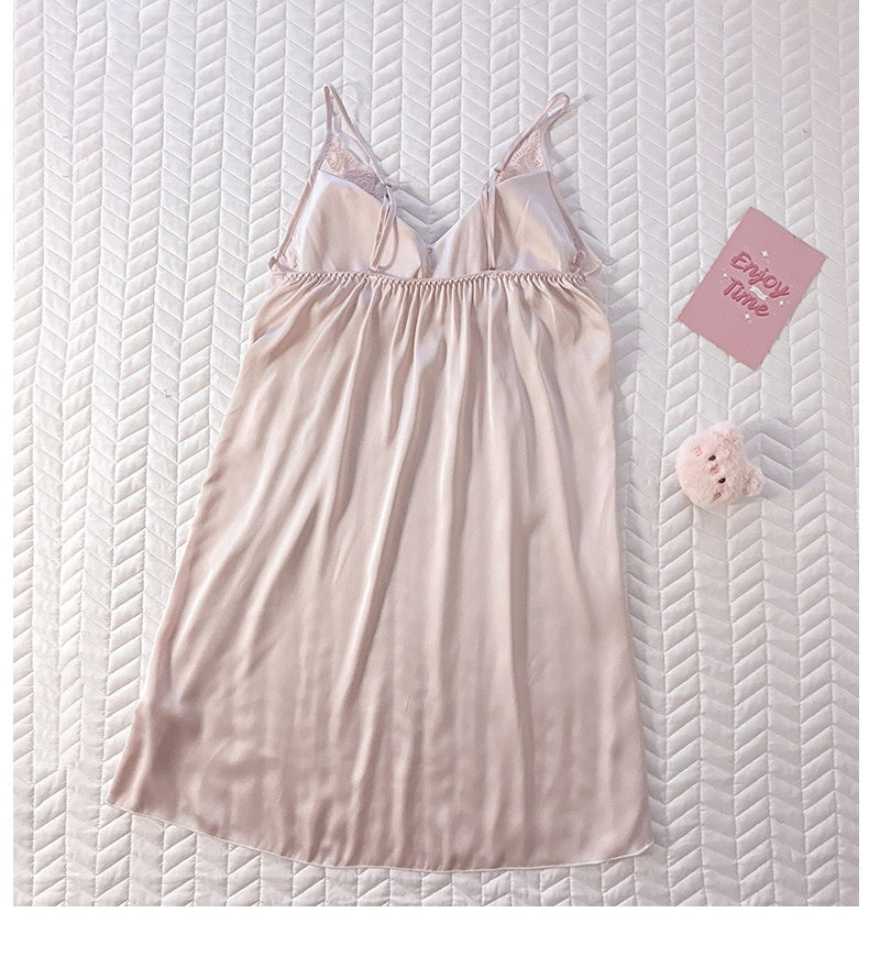 Slip Nightdress Ice Silk With Chest Pad For Women