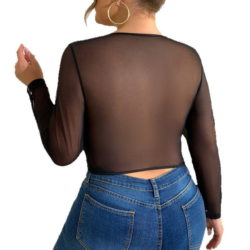 Sexy Lace See-through Stitching New European And American Mesh Hot Girl Outer Wear Underwear Top