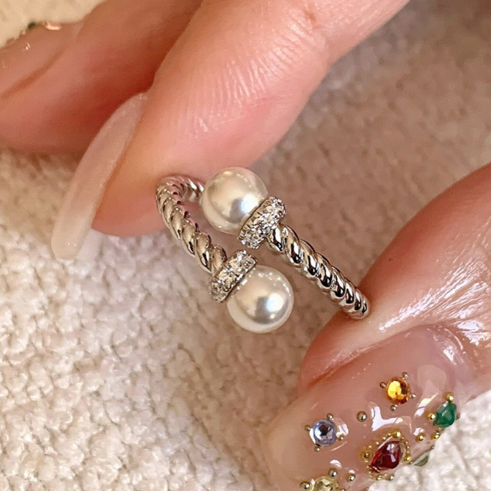 Special-interest Design Twist Double Pearl Ring For Women