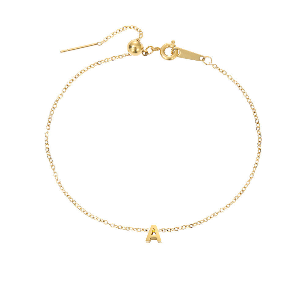 Minimalist Initial Charm Bracelet – Personalized Elegance in Gold & Silver 26 Letters Fashion Personality Stainless Steel Letter Bracelet