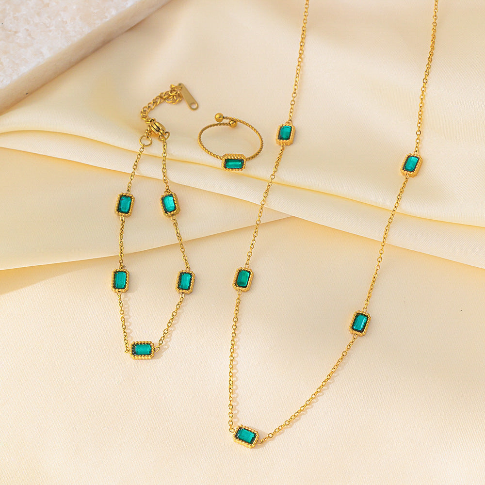 Retro Style Green Zircon Necklace Bracelet For Women's