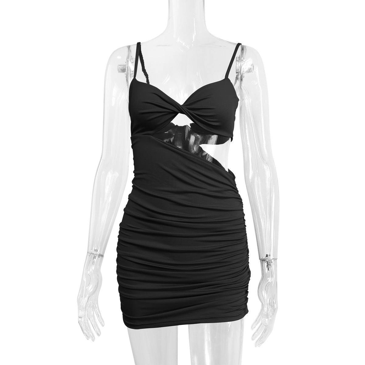 Irregular Sling European And American Hollow Slim Fit Pleated Hip Dress