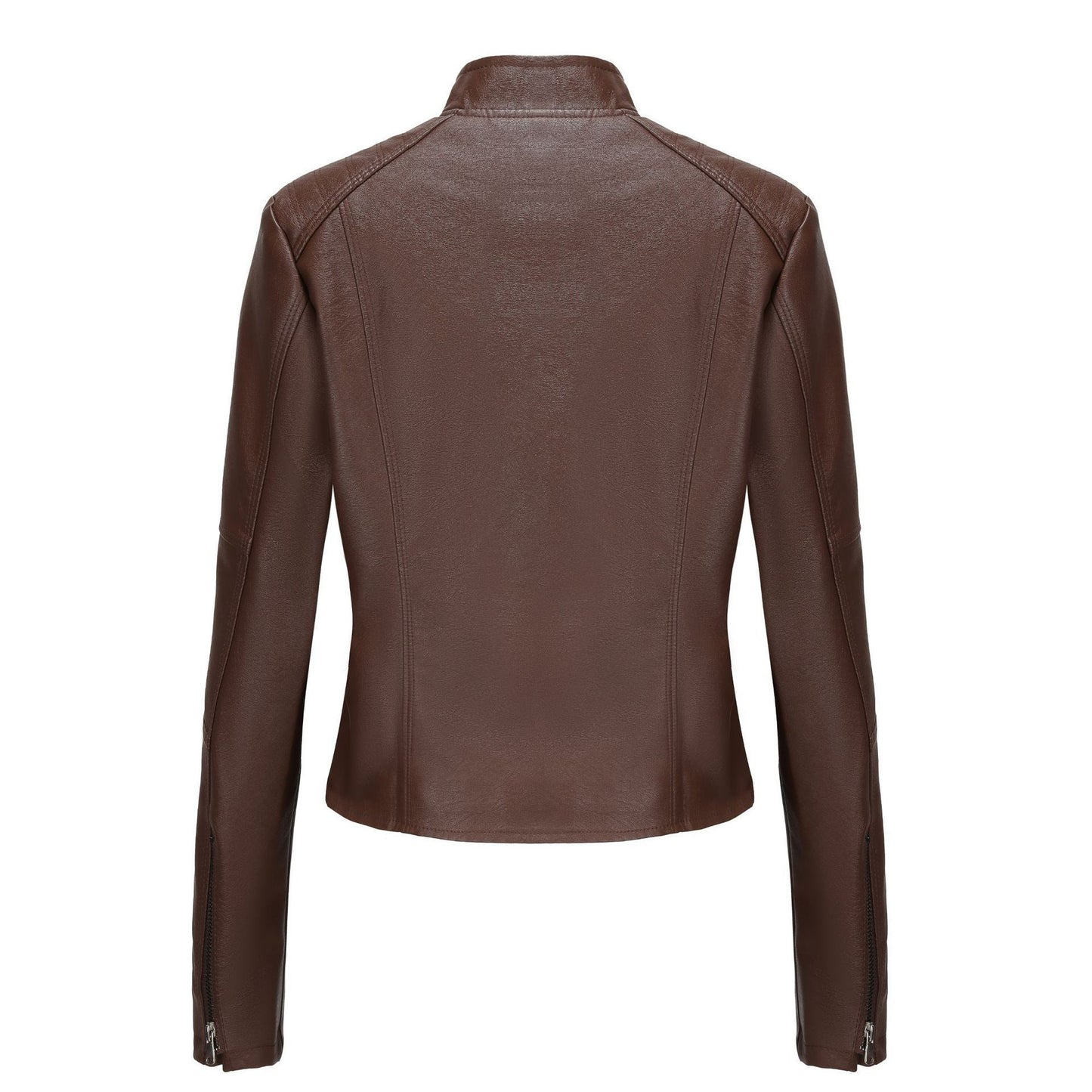 Short Slim-fit Leather Coat For Women's