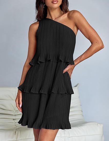 Shoulder Layered Stitching Hem Dress For Women's