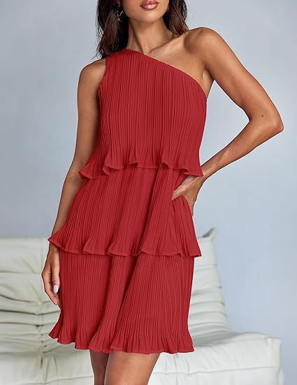 Shoulder Layered Stitching Hem Dress For Women's