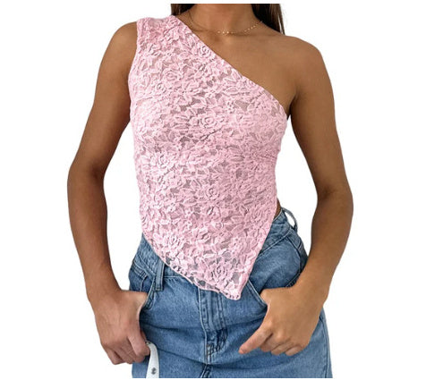 Sexy Tie-Back One-Shoulder Crochet Lace Cami Top Women's Clothes