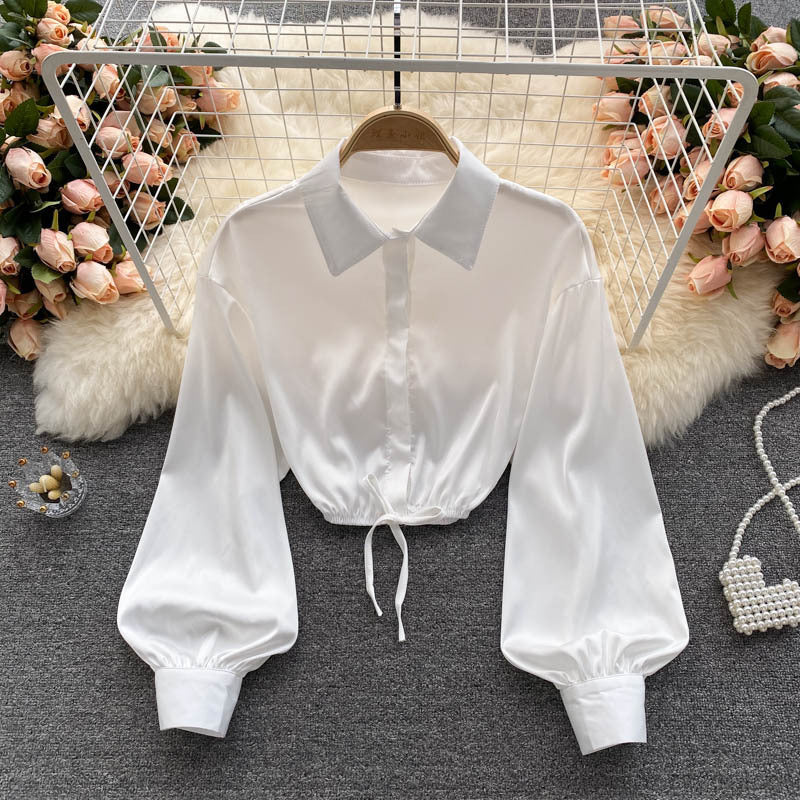 Lightly Cooked Style Women's Satin Texture Slim Crop Top