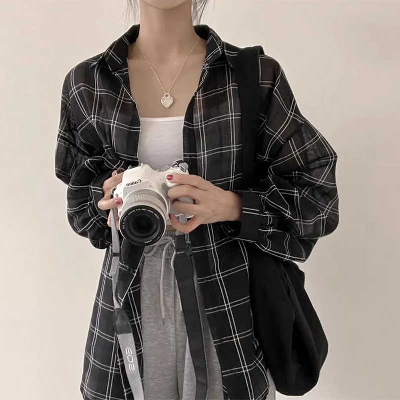 Color-contrast Check Sun Protection Shirt Women's Shirt Coat