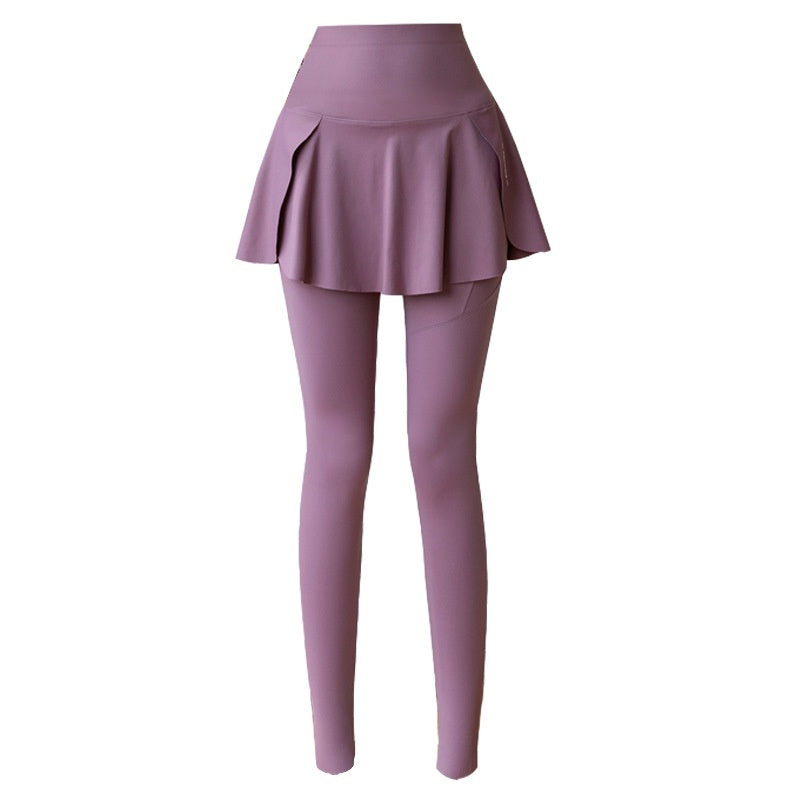 Flexi Skirt 2-in-1 Yoga Leggings – Sporty Chic with Pockets & Flair Spring New Fake Two-piece Outer Wear Sports Yoga Pants Women