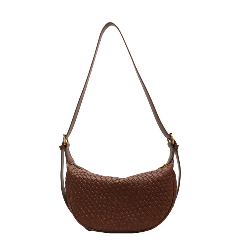 Woven Crescent Shoulder Bag – Casual Textured Sling in Neutral Tones Dumpling Bag Casual Crossbody Shoulder Bag For Women's