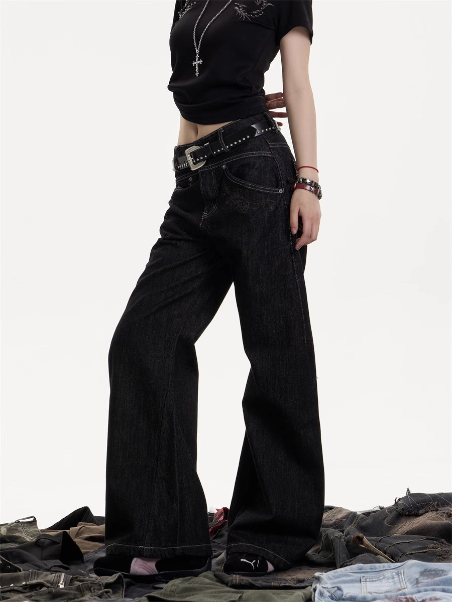 American Retro Cleanfit Wide Leg Jeans Straight Casual Mopping Trousers