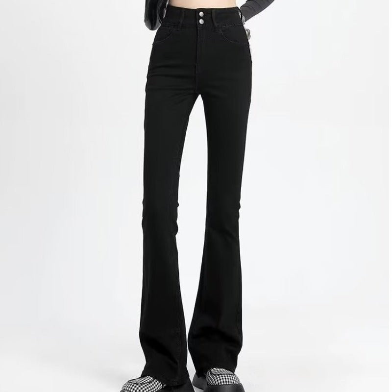 Washed Black Bootcut Jeans – Sleek, Sculpted & Street-Ready Retro American Slightly Flared Jeans Women