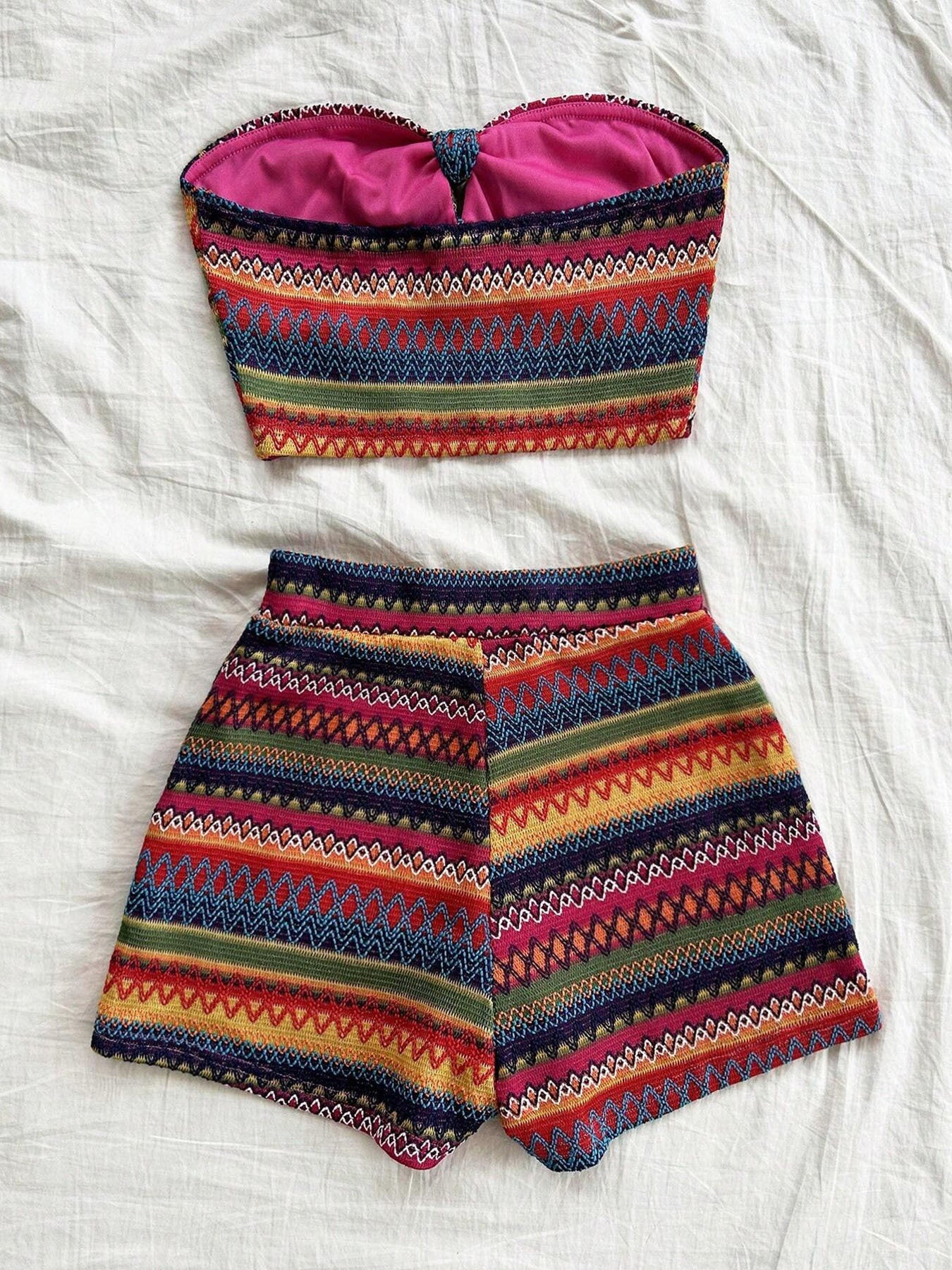 Women's Sexy 2pcs Set Summer Colorful Striped Elastic Suitable For Vacation And Daily Travel
