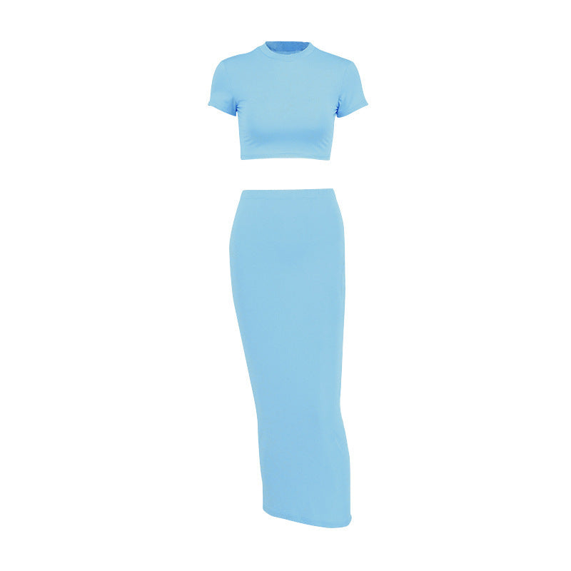 Casual Crop Top Hip Hugging A-line Skirt Set For Women's