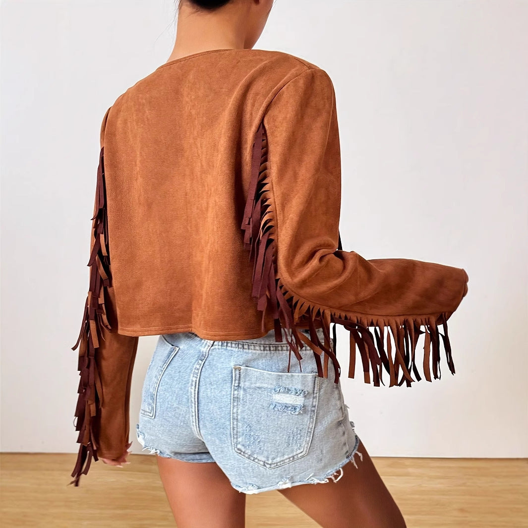 Vacation Casual Retro Tassel Short Jacket For Women's