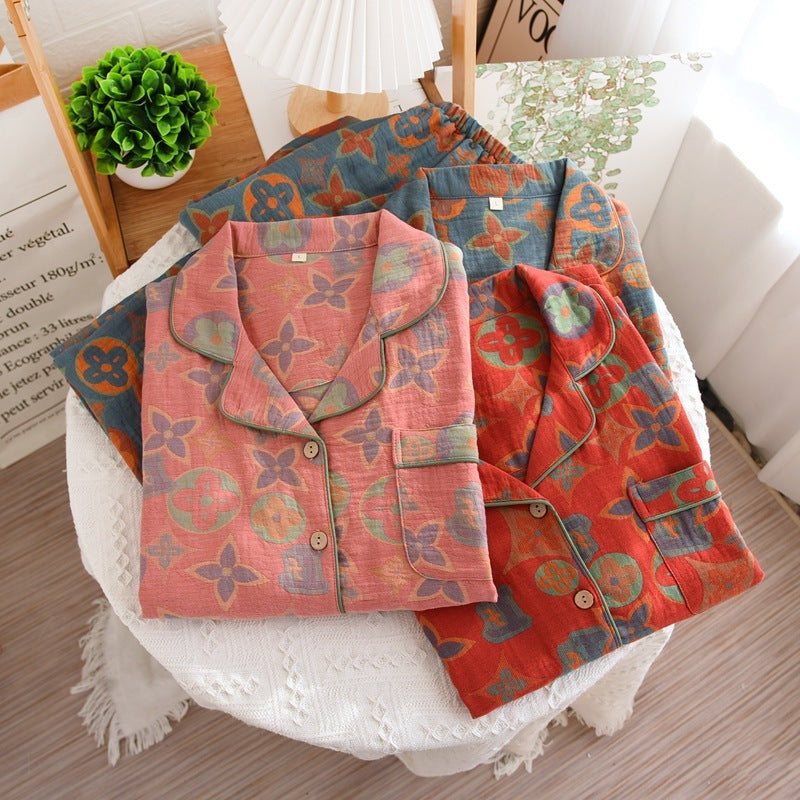 Cozy Printed Cotton Pajama Set - Long Sleeve & Pants Retro New Pure Cotton Pajamas For Women