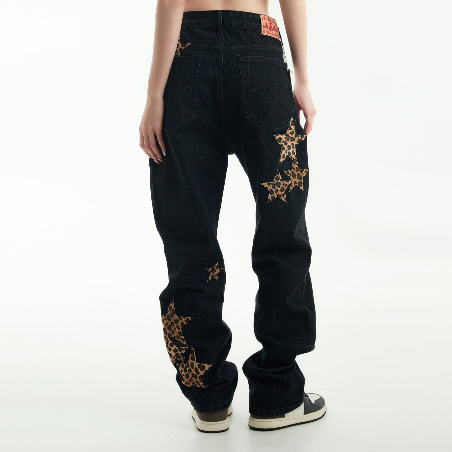 Leopard Star Patch Wide-Leg Jeans – Y2K Statement Denim Leopard Print Five-pointed Star Jeans For Men And Women